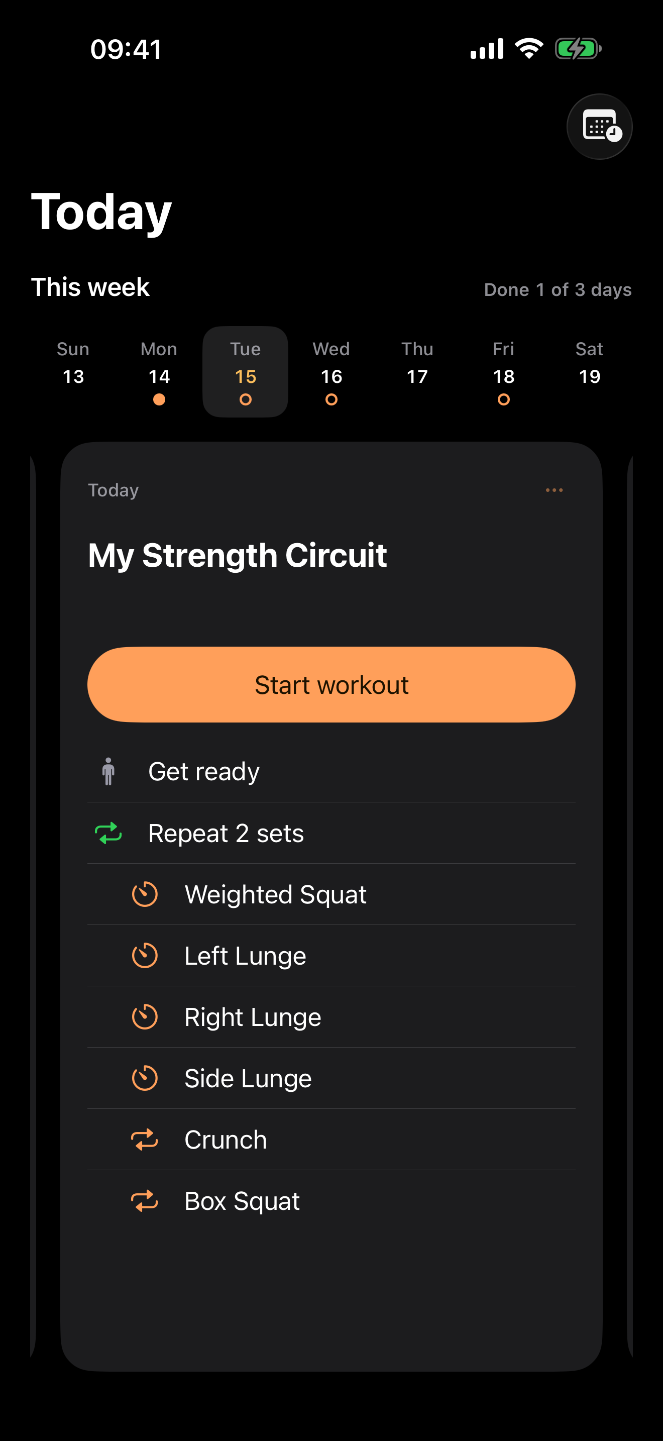 Know today's workout at a glance.